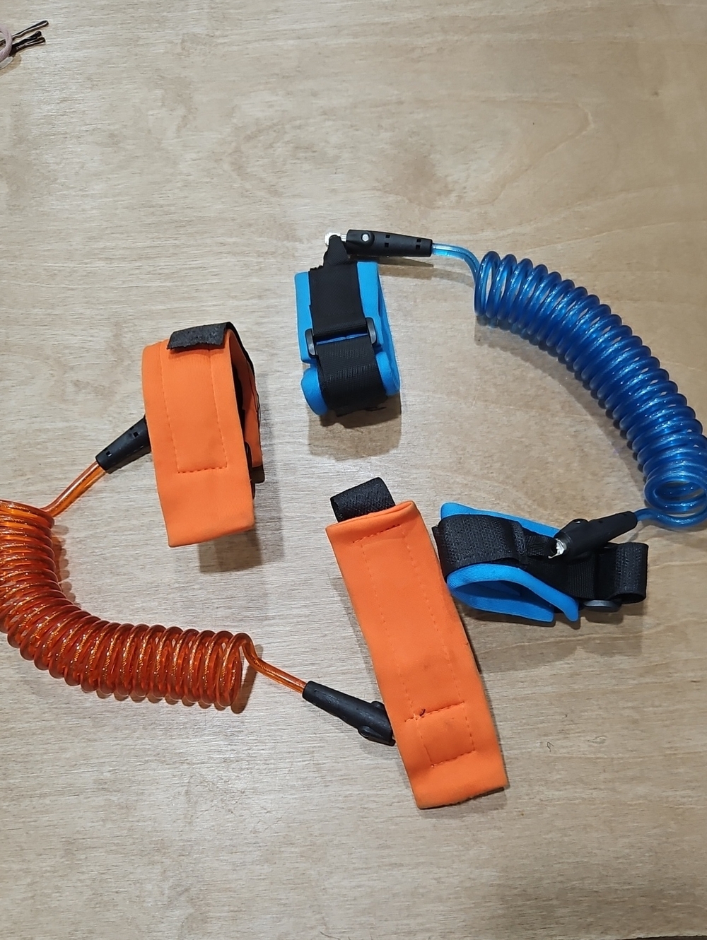Universal VR Controller Wrist Leashes — Orange & Blue Coiled Safety Straps